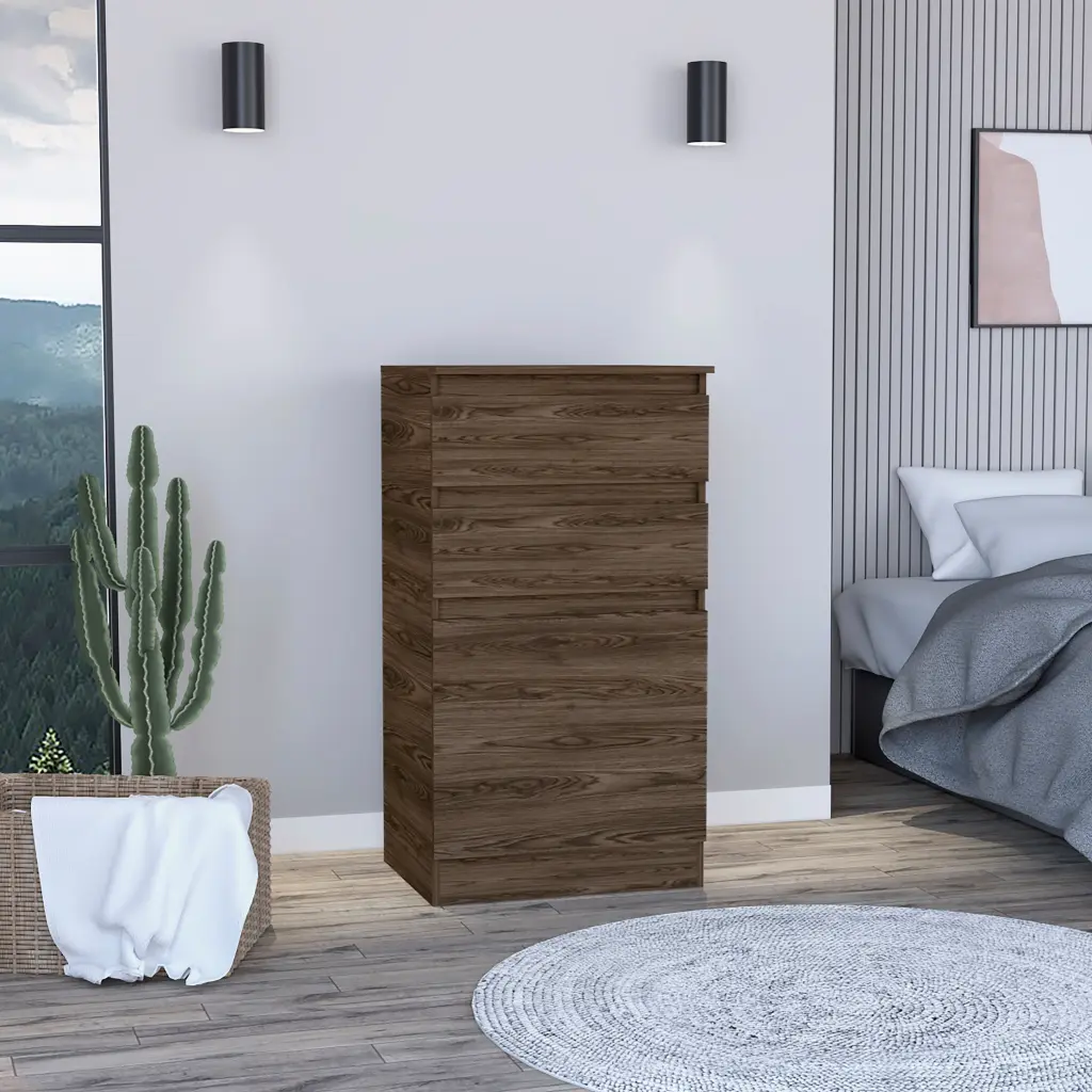 Cassel 2 Drawer Dresser Dark Walnut Brown Particle Board Bedroom Storage furniture max