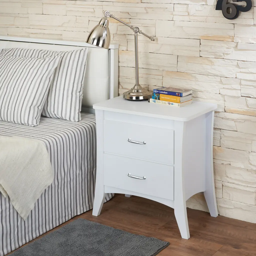White 2 Drawer Nightstand Rectangle Bedroom Storage furniture max