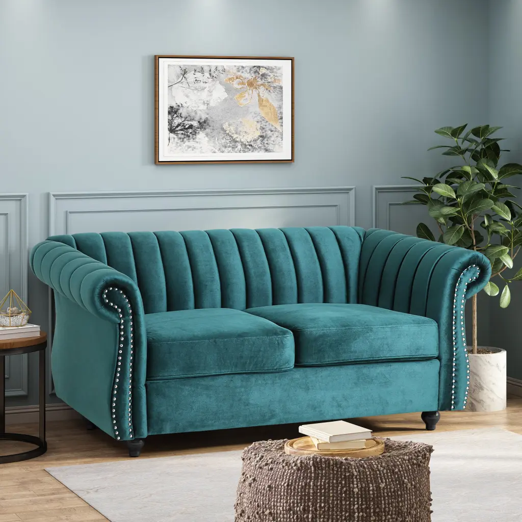 Teal Velvet 2 Seat Sofa Living Room nh-vivalux
