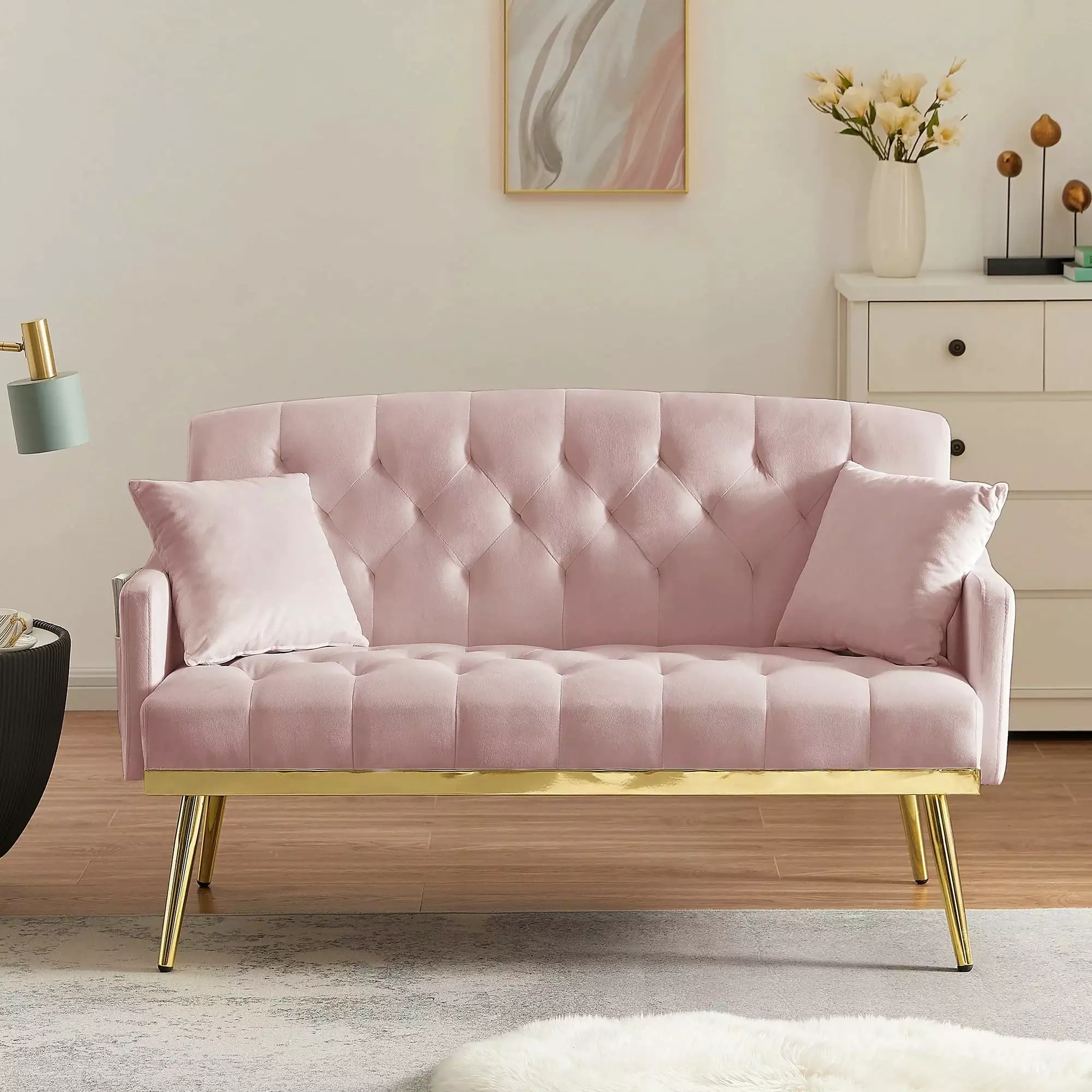 Pink 2-Seater Sofa Small Spaces and Living Rooms