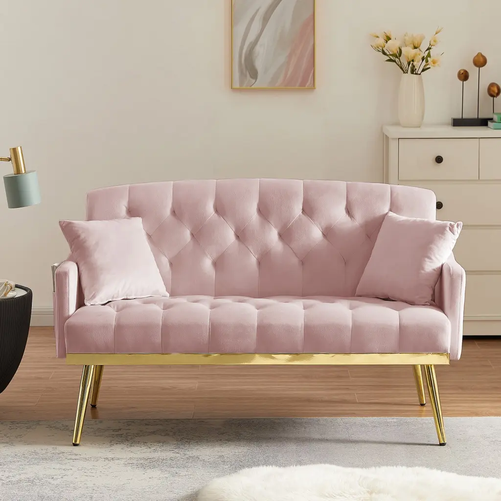 Pink 2 Seater Sofa Pink Wood Tufted Back Velvet 2 Seat Couch rnb