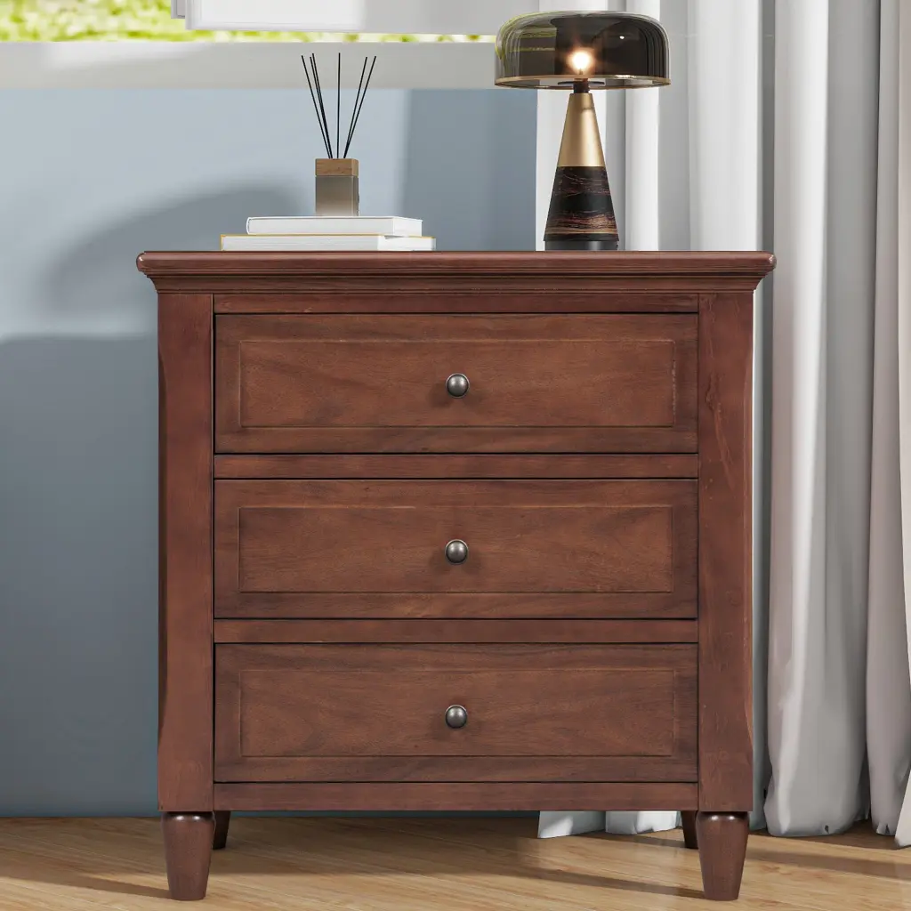3 Drawer Nightstand Storage Wood Cabinet Brown MDF Bedside Table u_style