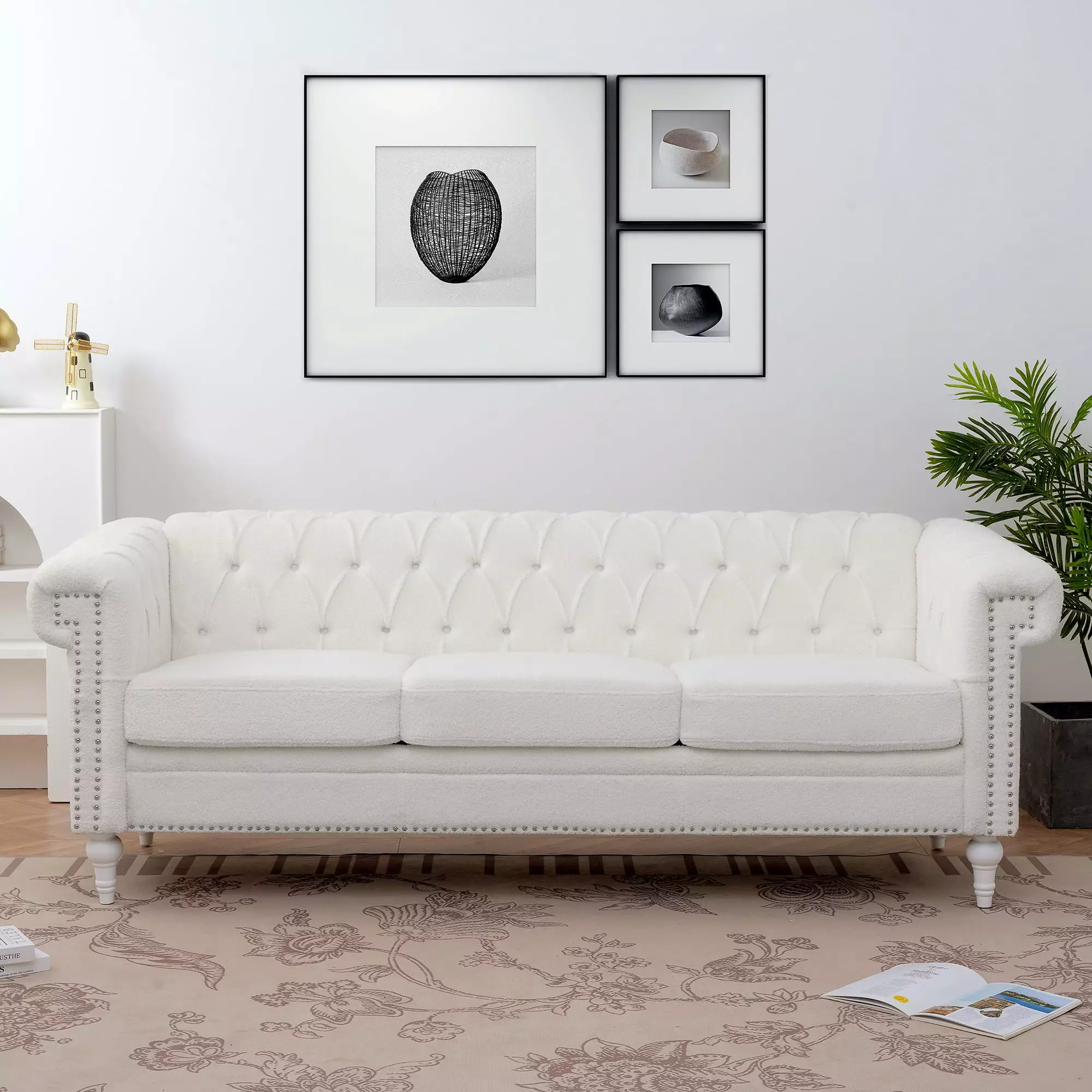 CoSoTower 83.66 Inch Width Traditional Square Arm Removable Cushion 3 Seater Sofa - Comfortable Living Room Furniture