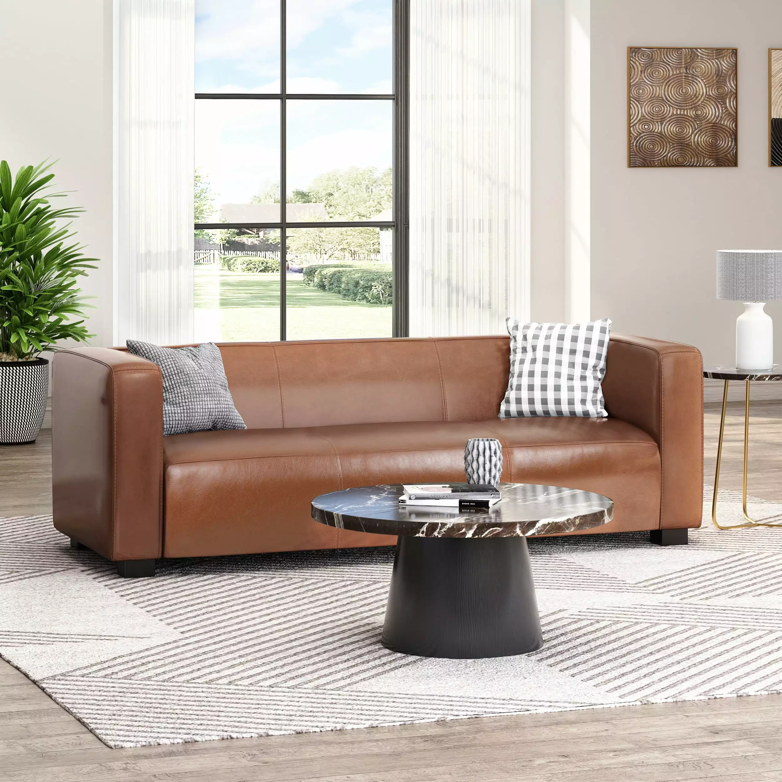 3 Seater Sofa Light Brown Fabric - Spacious Living Room Couch Jamini