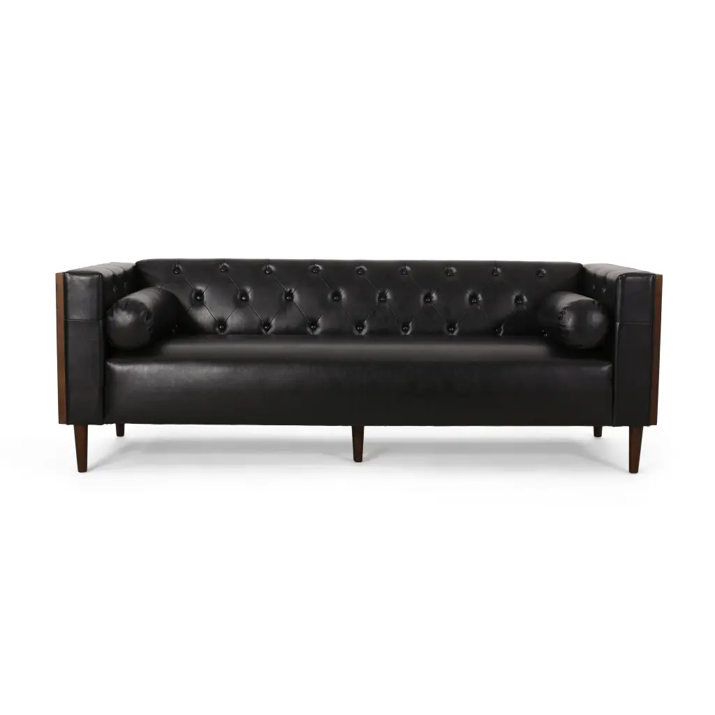 3 Seater Sofa Black PU Leather Modern Living Room Couch Comfortable Lounge Furniture nh-inmax