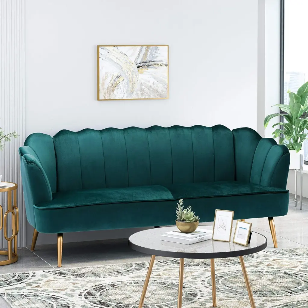 3 Seater Sofa Teal Velvet Upholstery Living Room nh-inmax