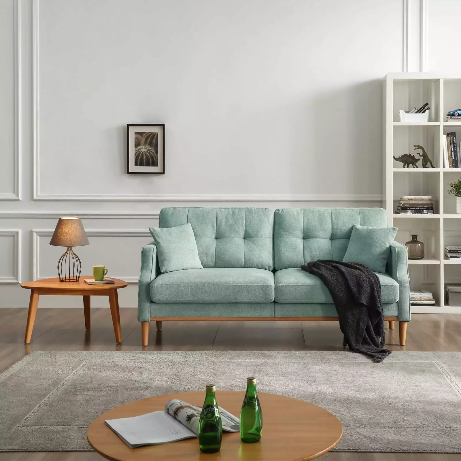 Modern Blue 3-Seater Living Space Sofa Waterproof Fabric USB Charging Port Comfortable Foam Ponnky