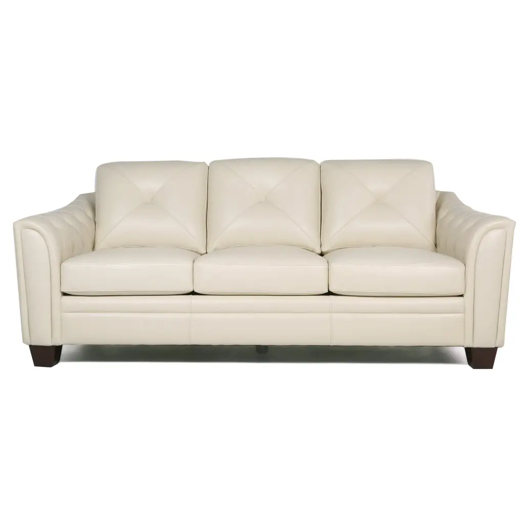Modern Tufted Leather Sofa Ivory Leather 3 Seat Living Room Centerpiece prime leather co.