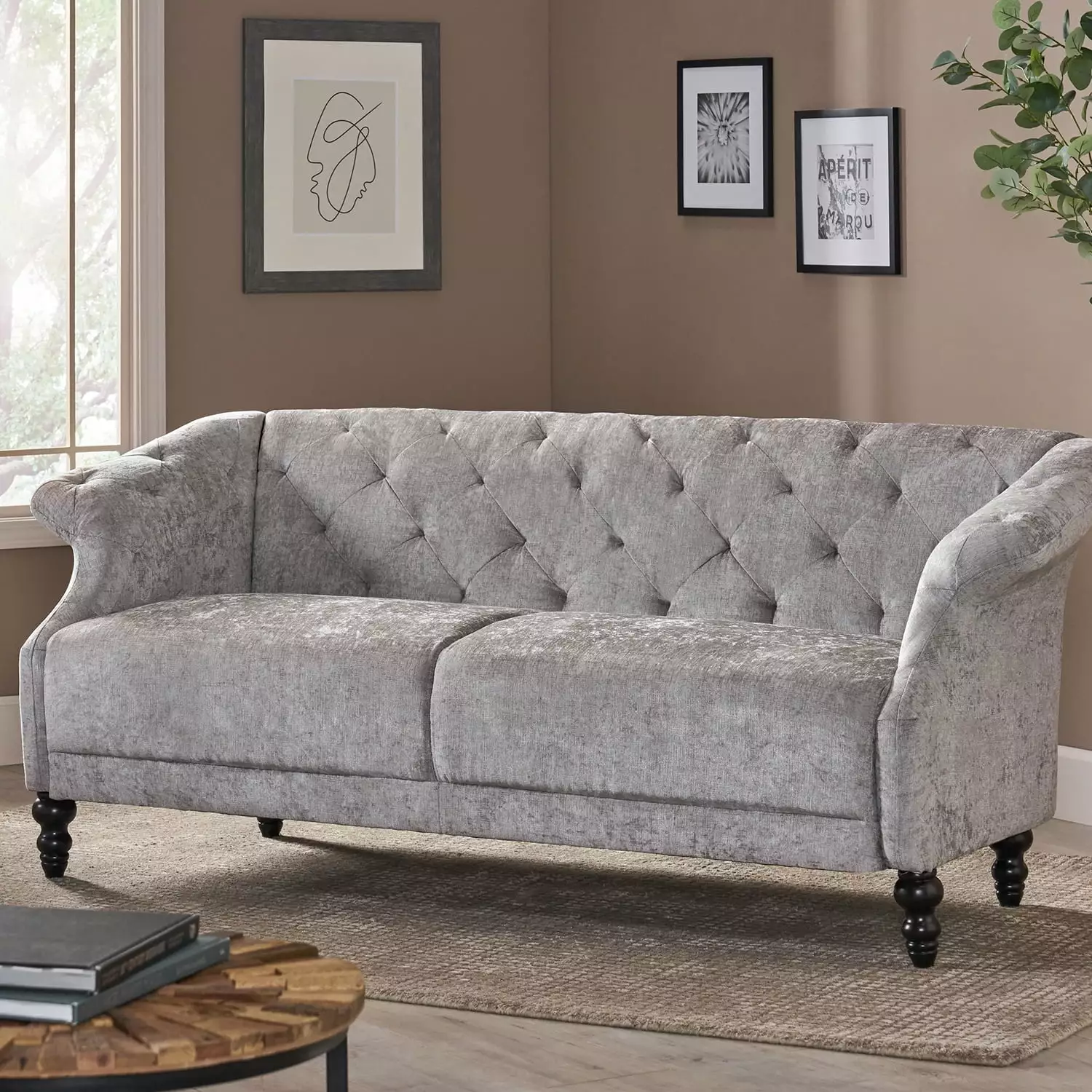75 W 3 Person Seater Couch Sofa Comfy Couches Living Room Furniture Scooped Arms Beige Resenkos