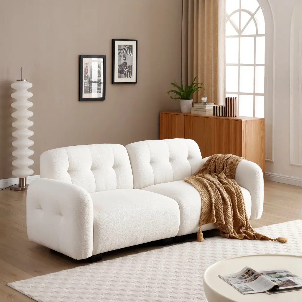 81.48 Inch Modern Sofa Couch 3 Seater Teddy Sofa Sectional Wooden Legs Living Room trusting furniture