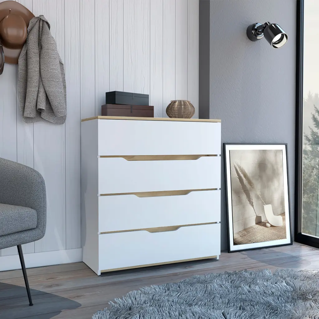 Dresser Oboe High-quality Top Four Drawers White Light Oak Finish Bedroom Storage treevol furniture