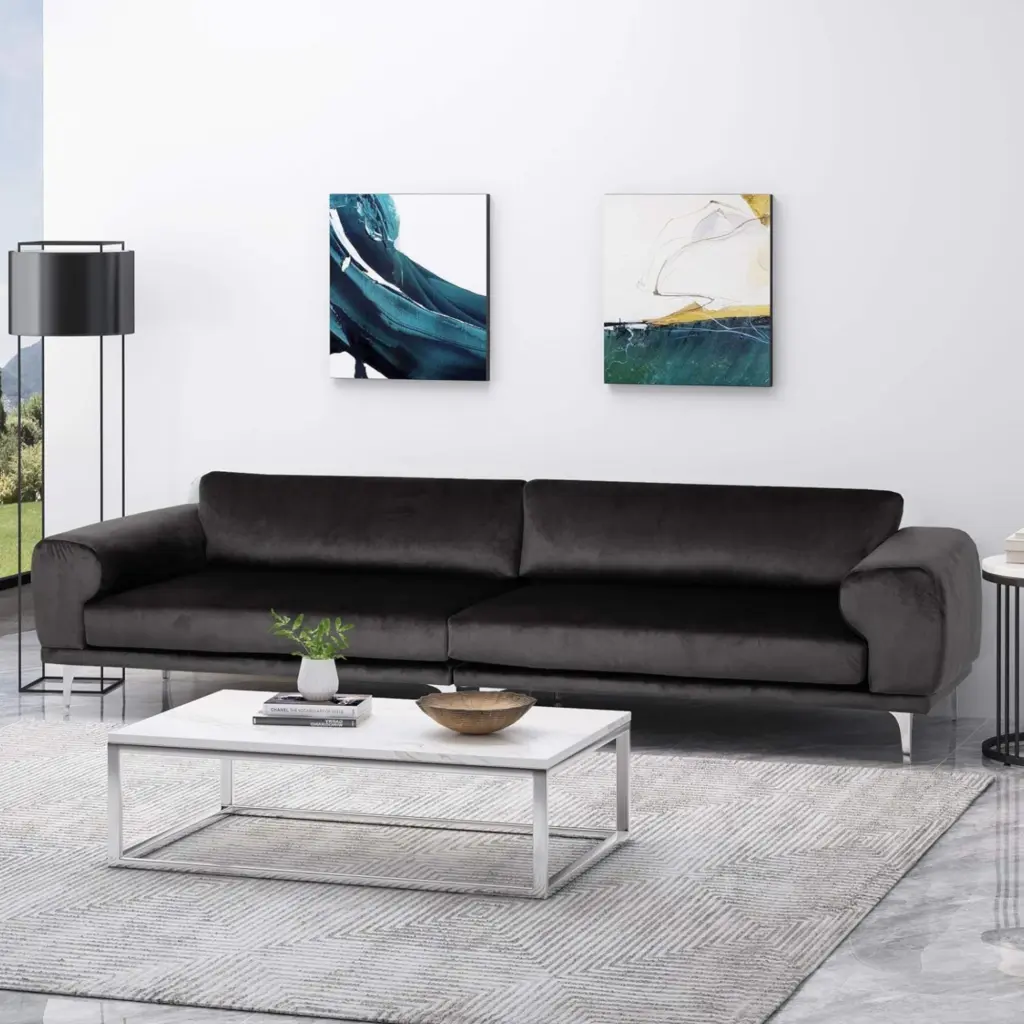 Opulent Black Velvet 4 Seater Sofa Ultra Soft Cushions and Metal Legs nh-echo