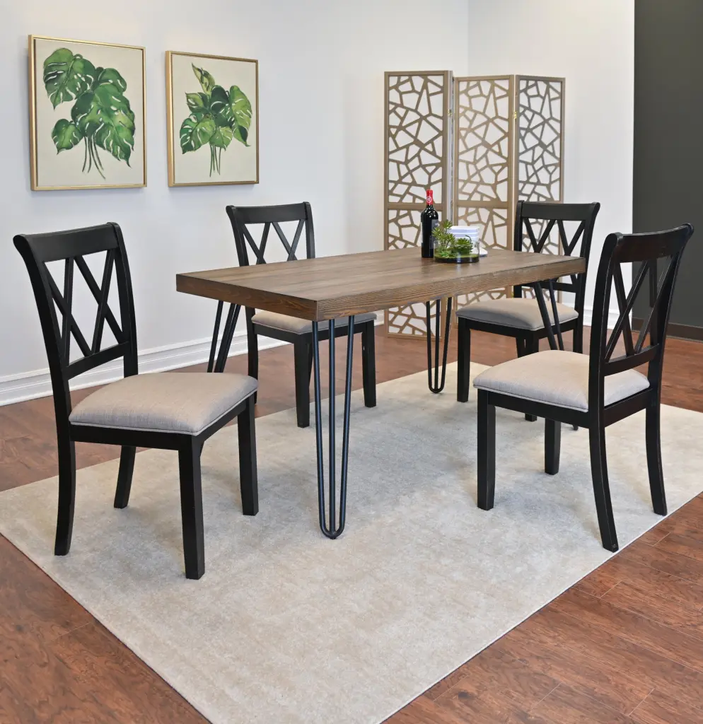 Arroyo 5 Piece Dining Set Hairpin Leg Table 4 Cross Back Chairs Modern Kitchen hz
