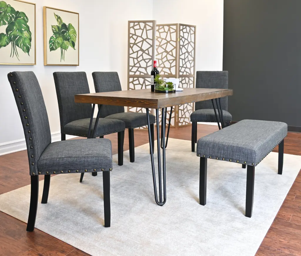 Amisos 6 Piece Dining Set Hairpin Dining Table 4 Chairs Upholstered Seating hz
