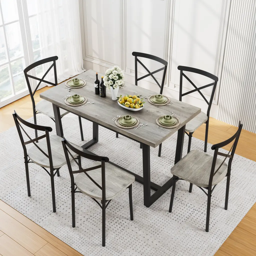 7 Pieces Dining Set, Kitchen Table Set Kitchen, Breakfast Nook, And Dining Room hs furniture