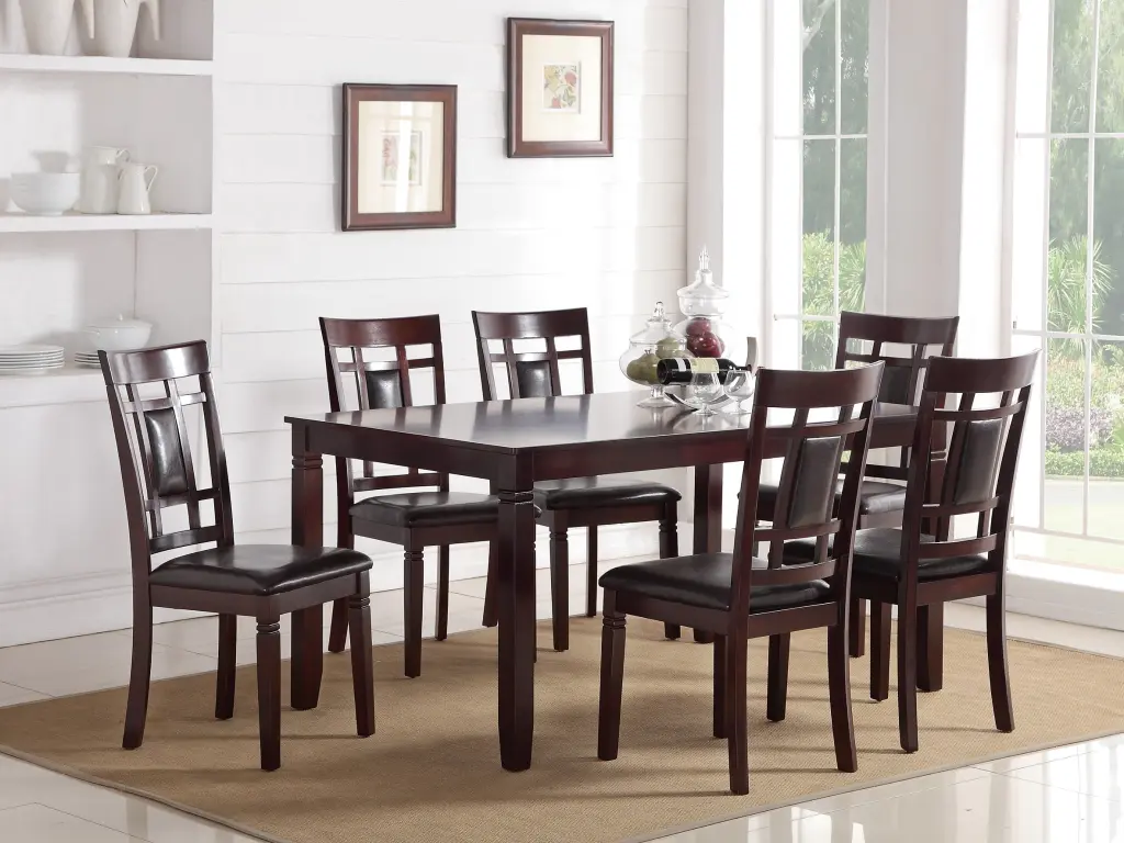 Modern Contemporary 7 Piece Dining Set Espresso Finish Eyelet Back Chairs kanepe