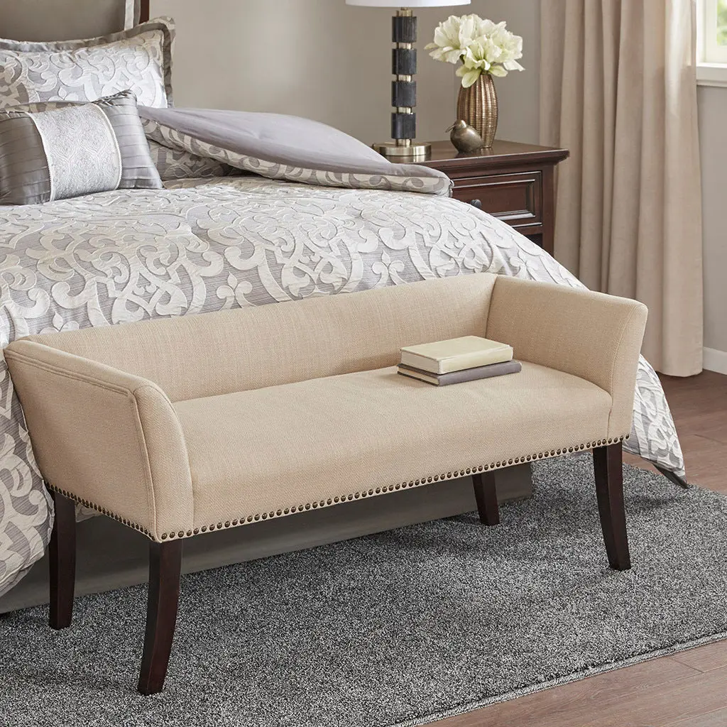 Accent Bench Tan Polyester Upholstered Living Room or Bedroom jla