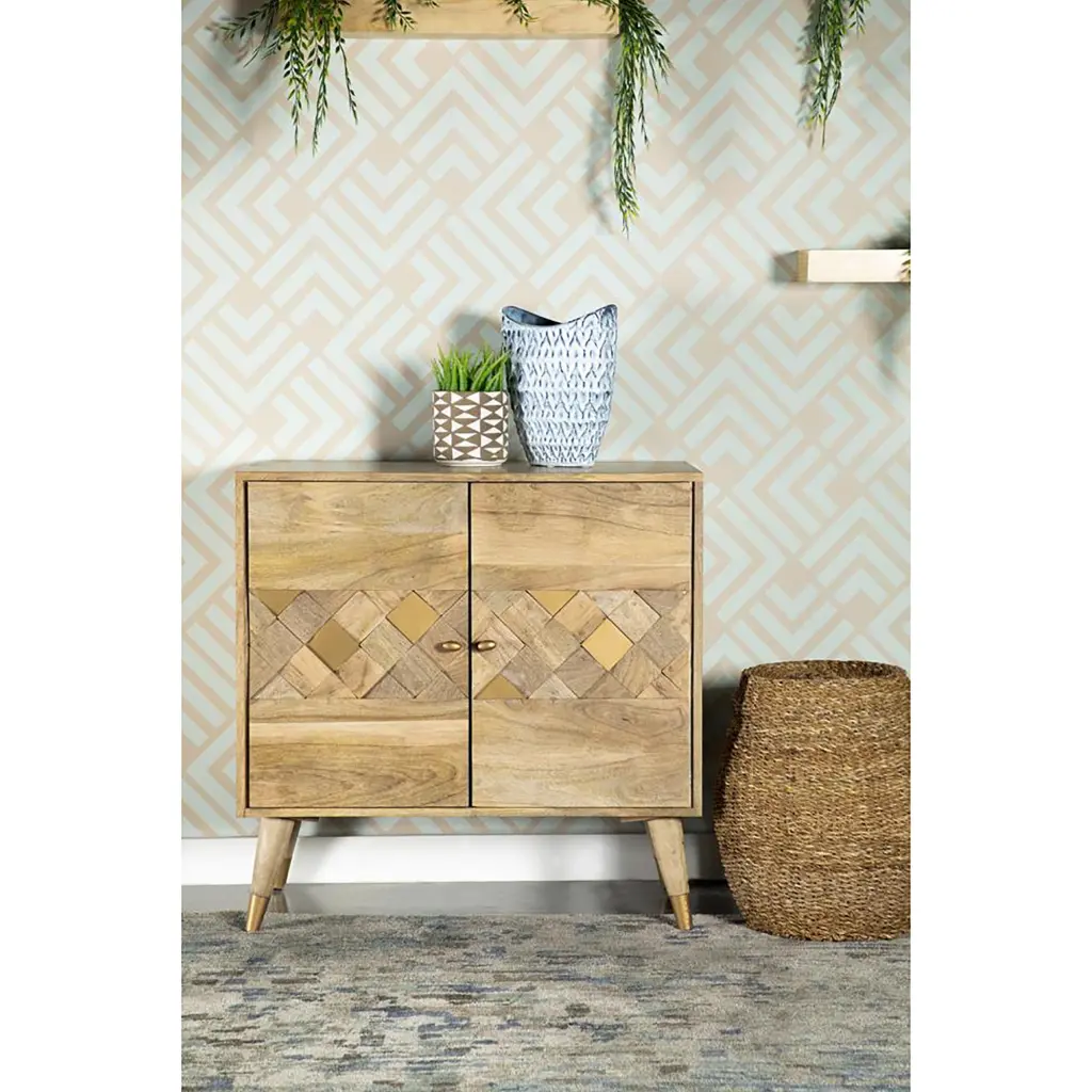 Natural Checkered 2 Door Accent Cabinet 1-2 Shelves Quality Wood furniture max
