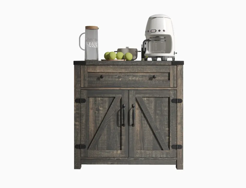 Modern Farmhouse Double Barn Door Cabinet - 30 Inch Black Pine Accent Storage samchy