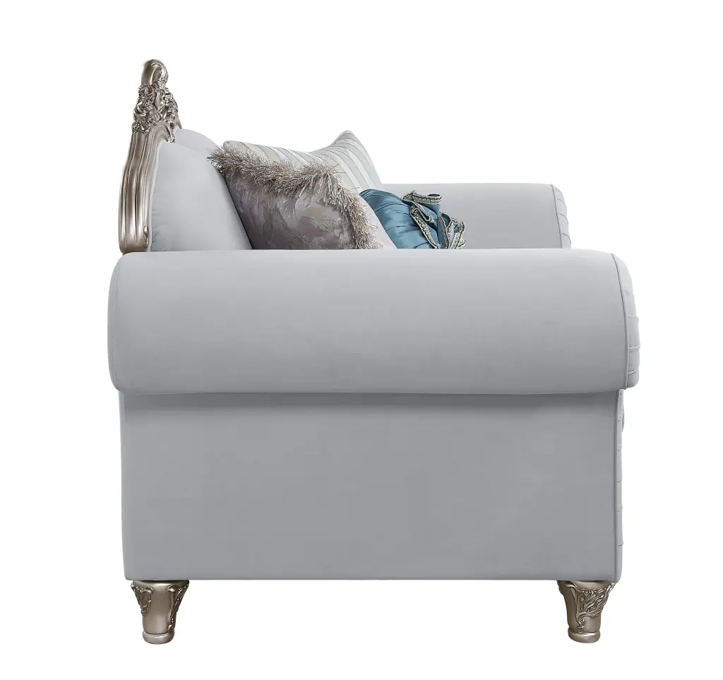 Pelumi Seat 5 Pillows Light Gray Linen and Platinum Finish acme onsite store