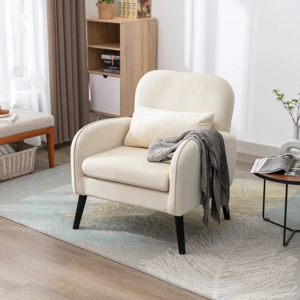 Accent Chair KD Solid Wood Legs and Black Fabric Cover chairus