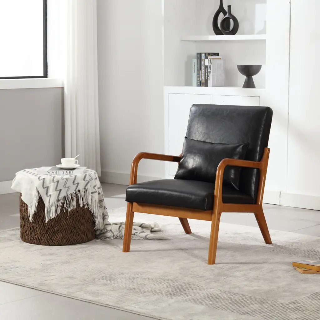 Coolmore Modern Solid Wood Accent Chair Padding Lounge Armrests coolmore w-395