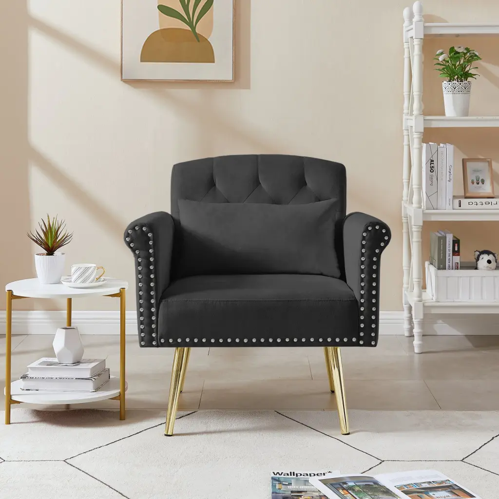 Black Velvet Armchair Metal Legs Black Foam Velvet cy furniture