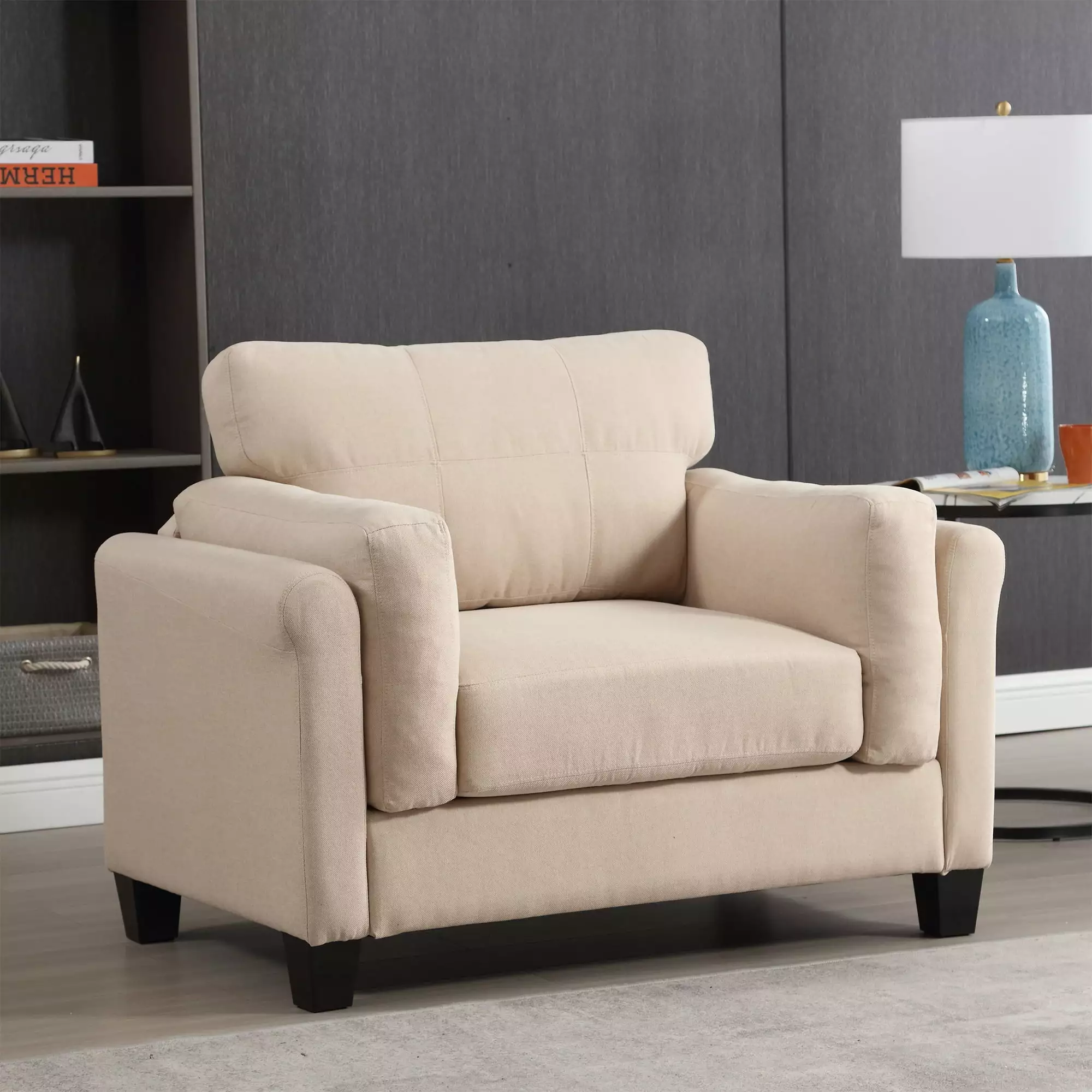 Gexpusm 46 Single Modern Upholstered Armrest Sofa Chair Khaki