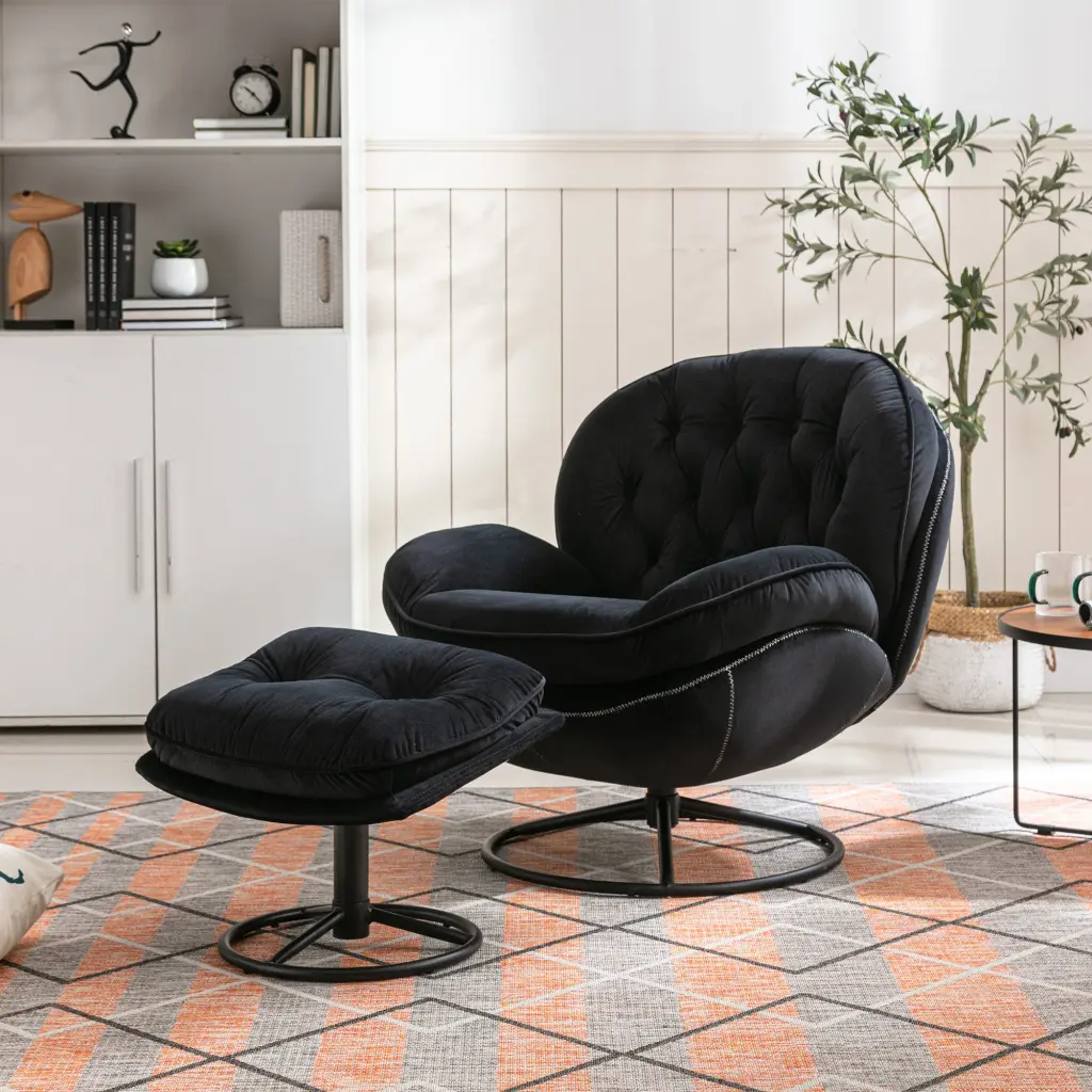 Accent Chair Ottoman Black Foam Living Room TV Chair homemax