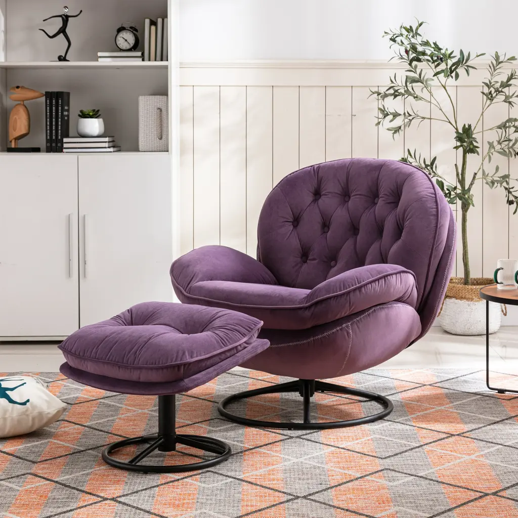 Accent Chair Ottoman Purple Foam Living Room TV Lounge Chair homemax