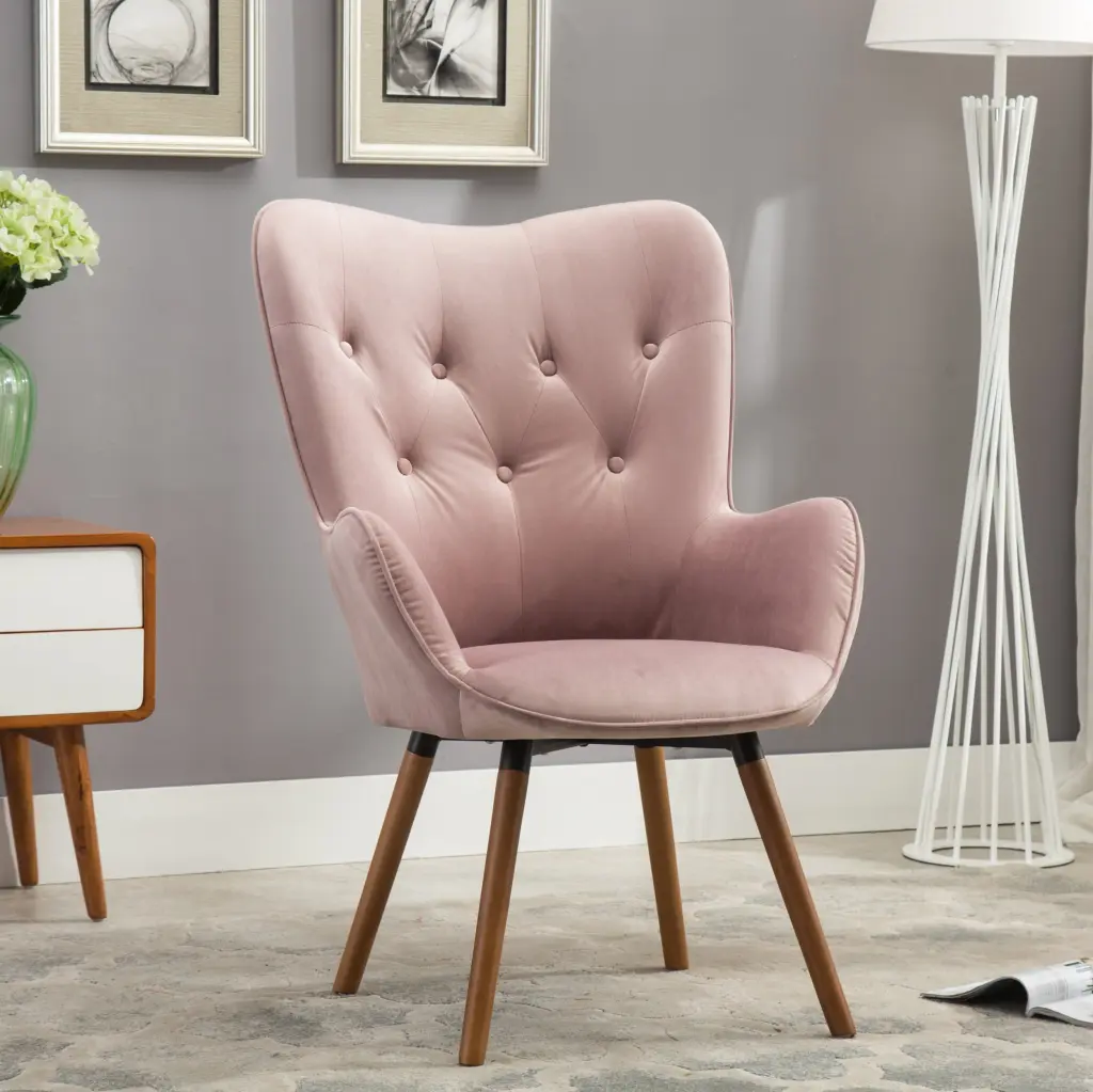 Doarnin Contemporary Silky Velvet Tufted Button Back Accent Chair, Mauve hz