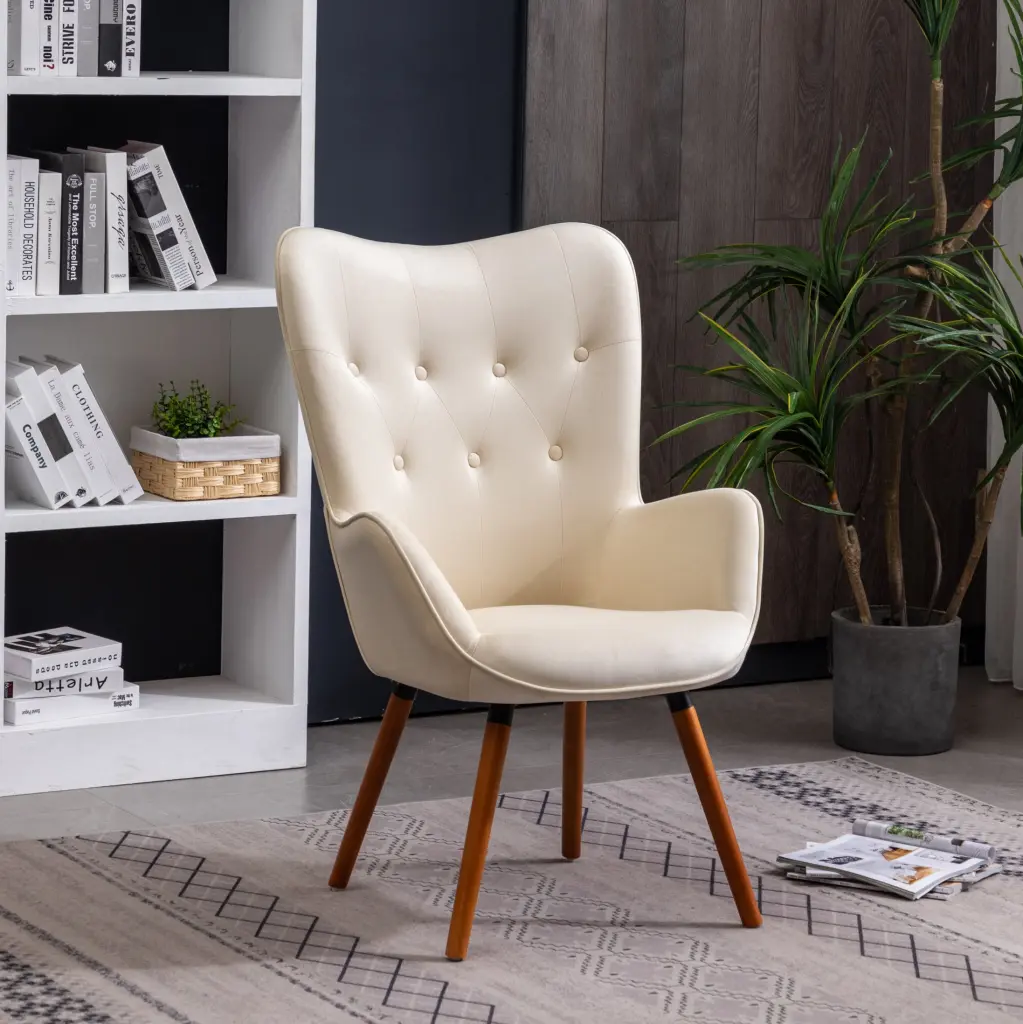 Doarnin Contemporary Silky Velvet Tufted Button Back Accent Chair White hz