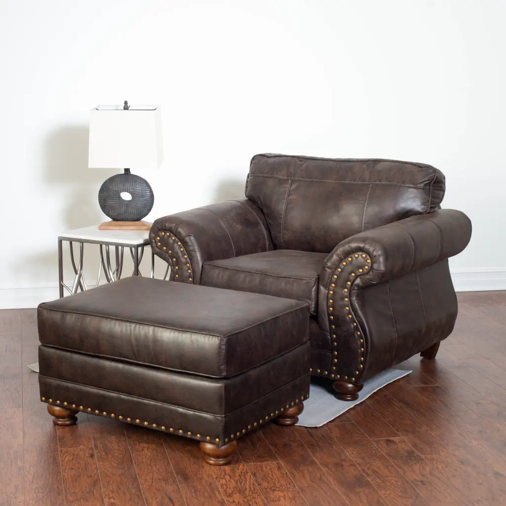 Leinster Faux Leather Upholstered Chair And Ottoman 2 Pieces Set Espresso hz