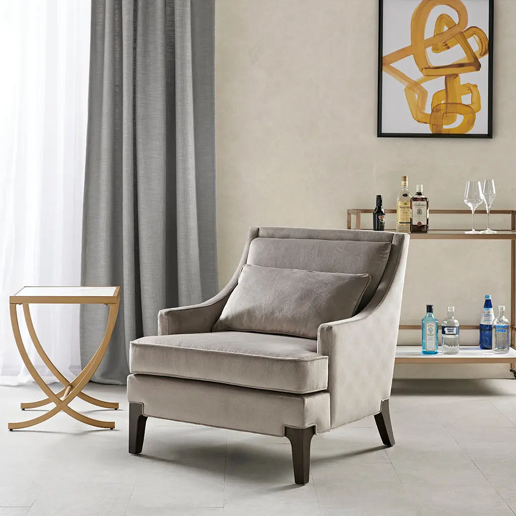 Anna Arm Accent Chair Light Grey Solid Wood Modern Living Room Chair jla