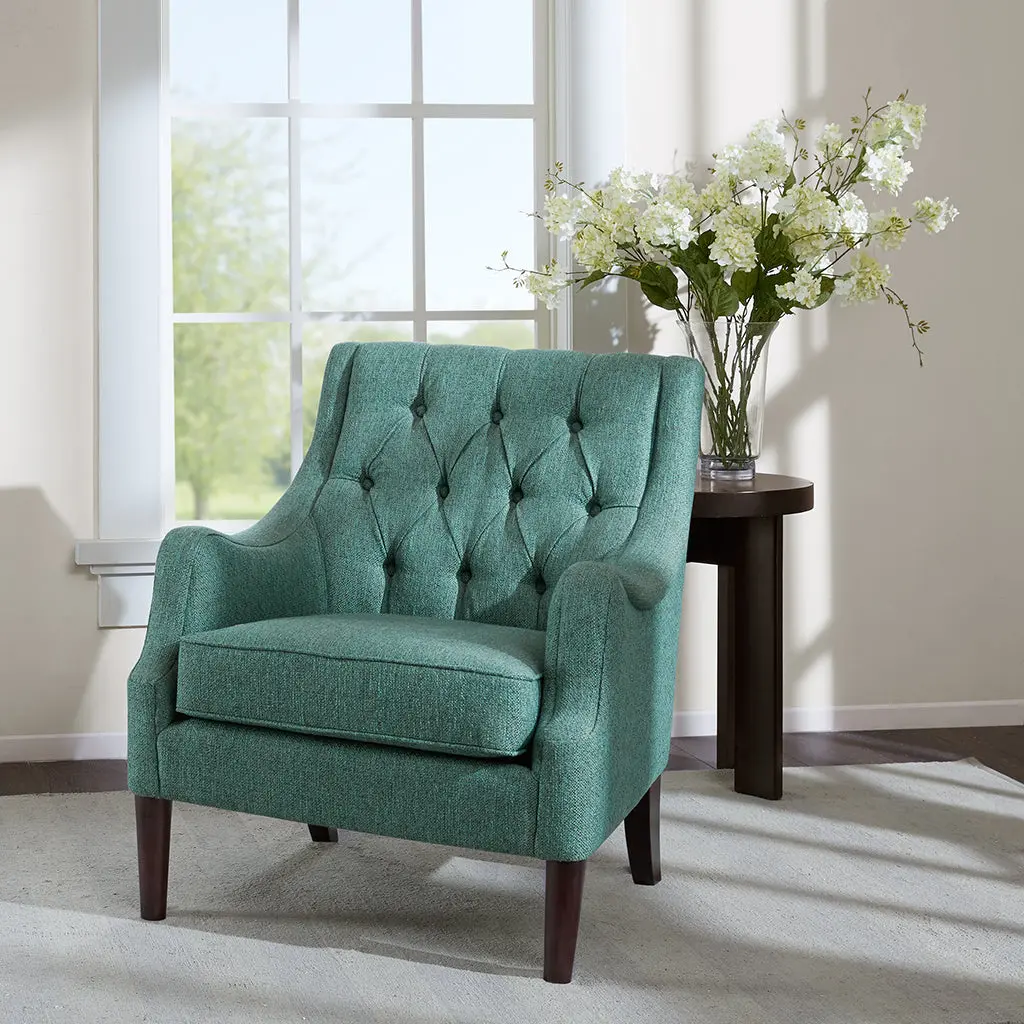 Button Tufted Accent Chair Teal Polyester Upholstered Comfortable Seating jla