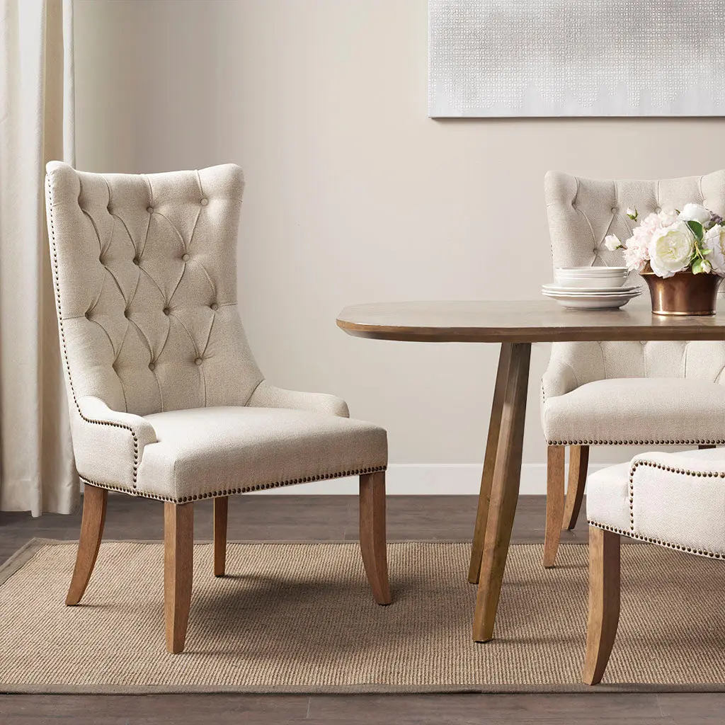 Button Tufted Captain Accent Chair Cream Polyester Living Room Chair jla