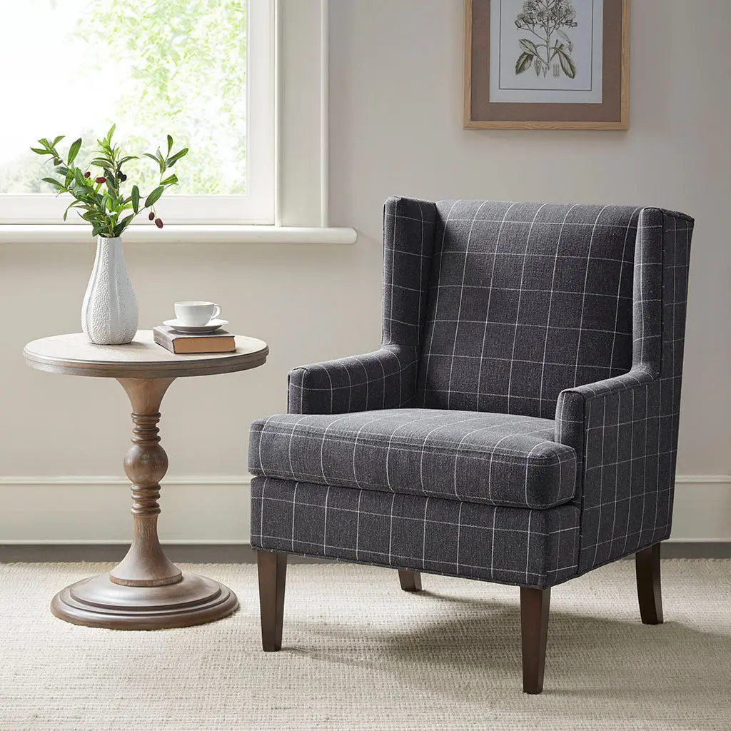 Decker Accent Chair Charcoal Grey Solid Wood Modern Design jla