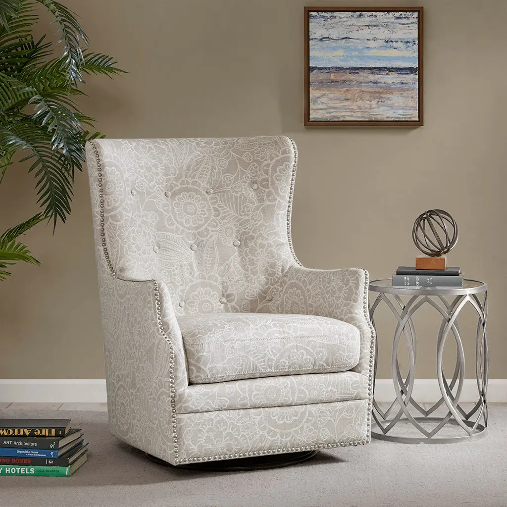 Ella Swivel Glider Chair Cream Solid Wood Rocking Chair jla