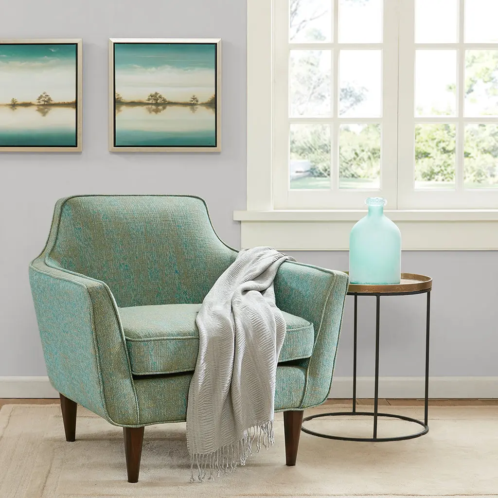 Mid Century Accent Chair Green Solid Wood Modern Living Room Chair jla