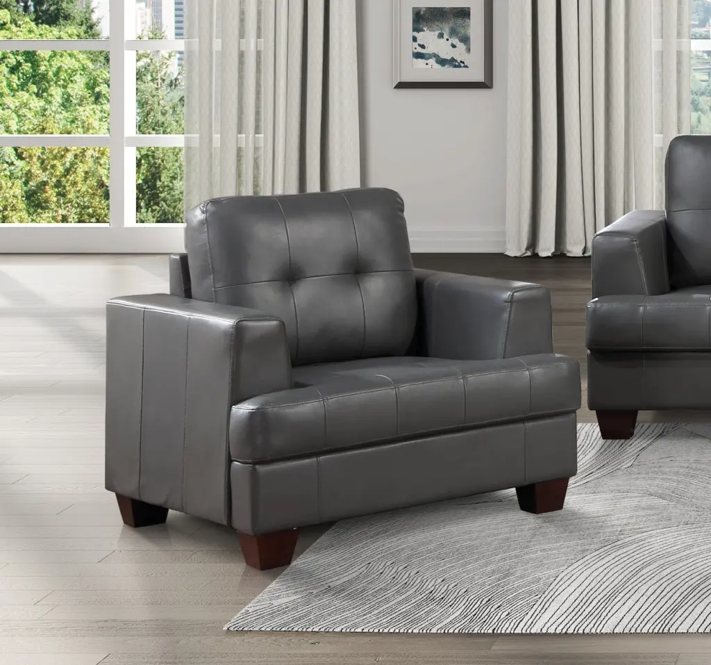 Living Room Gray Modern Ease Chair 1Pc Luxury Faux Leather Upholstered kanepe