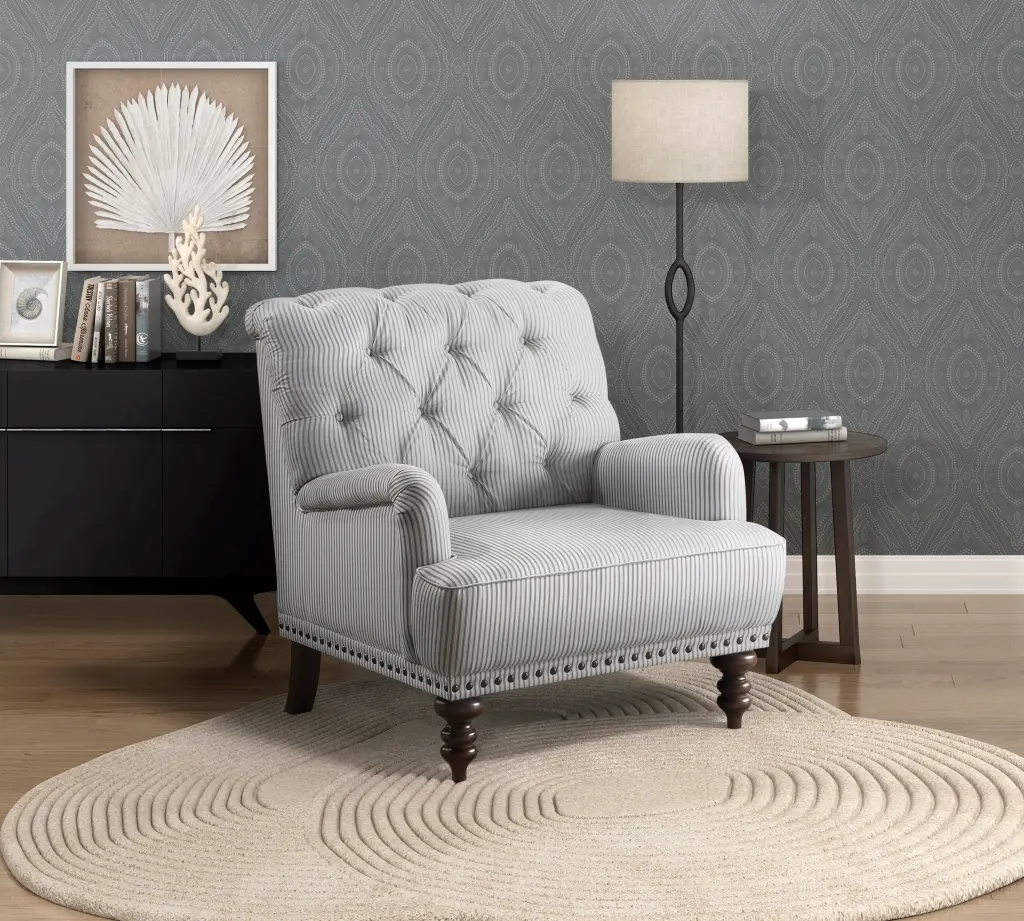 Opulent Living Room Accent Chair 1Pc White Gray Fabric Upholstered Lounge Chair kanepe
