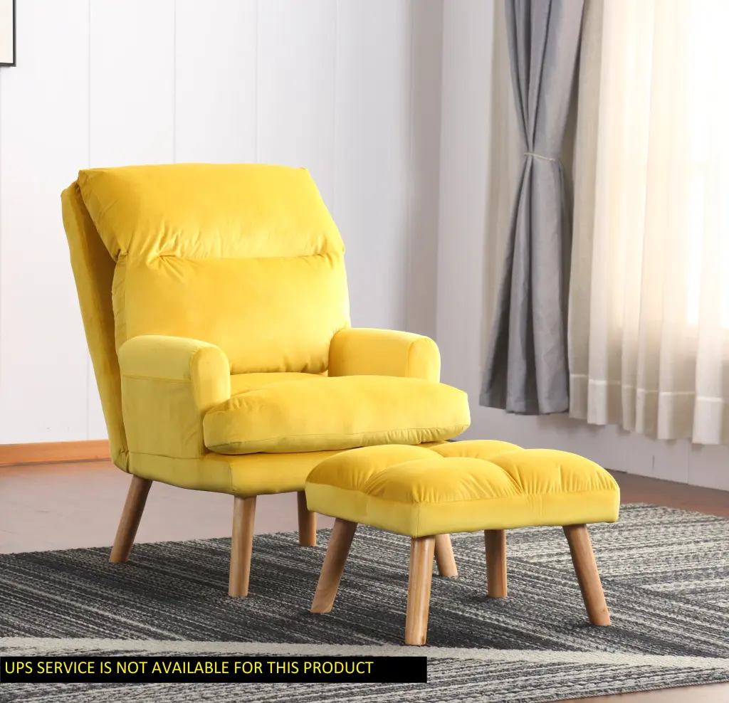 Soft Cozy Accent Click Clack Chair Ottoman Yellow Fabric kanepe