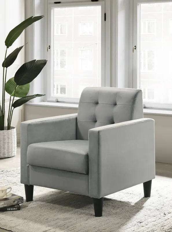 Hale 27.5 Light Gray Velvet Accent Armchair Tufted Back lilola home