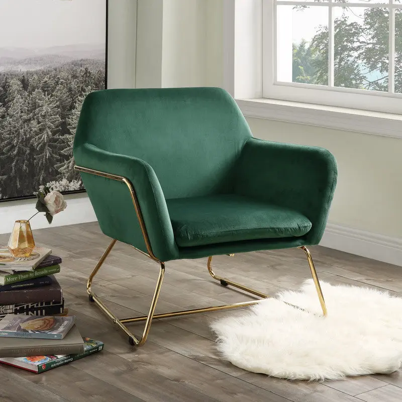 Keira 29.5 Inch Green Velvet Accent Chair Sturdy Metal Base Living Room lilola home