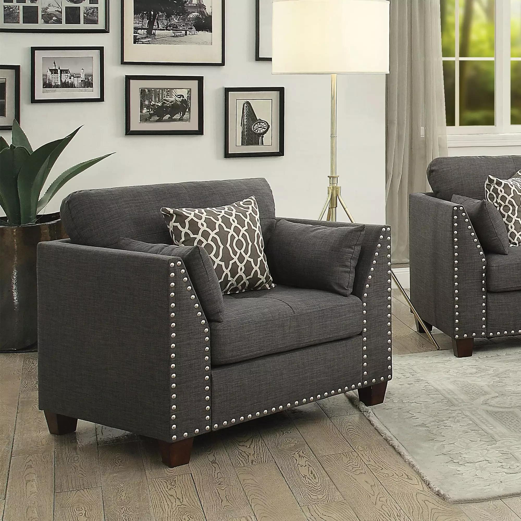 Miekor Furniture Laurissa Chair 3 Pillows Light Charcoal Linen