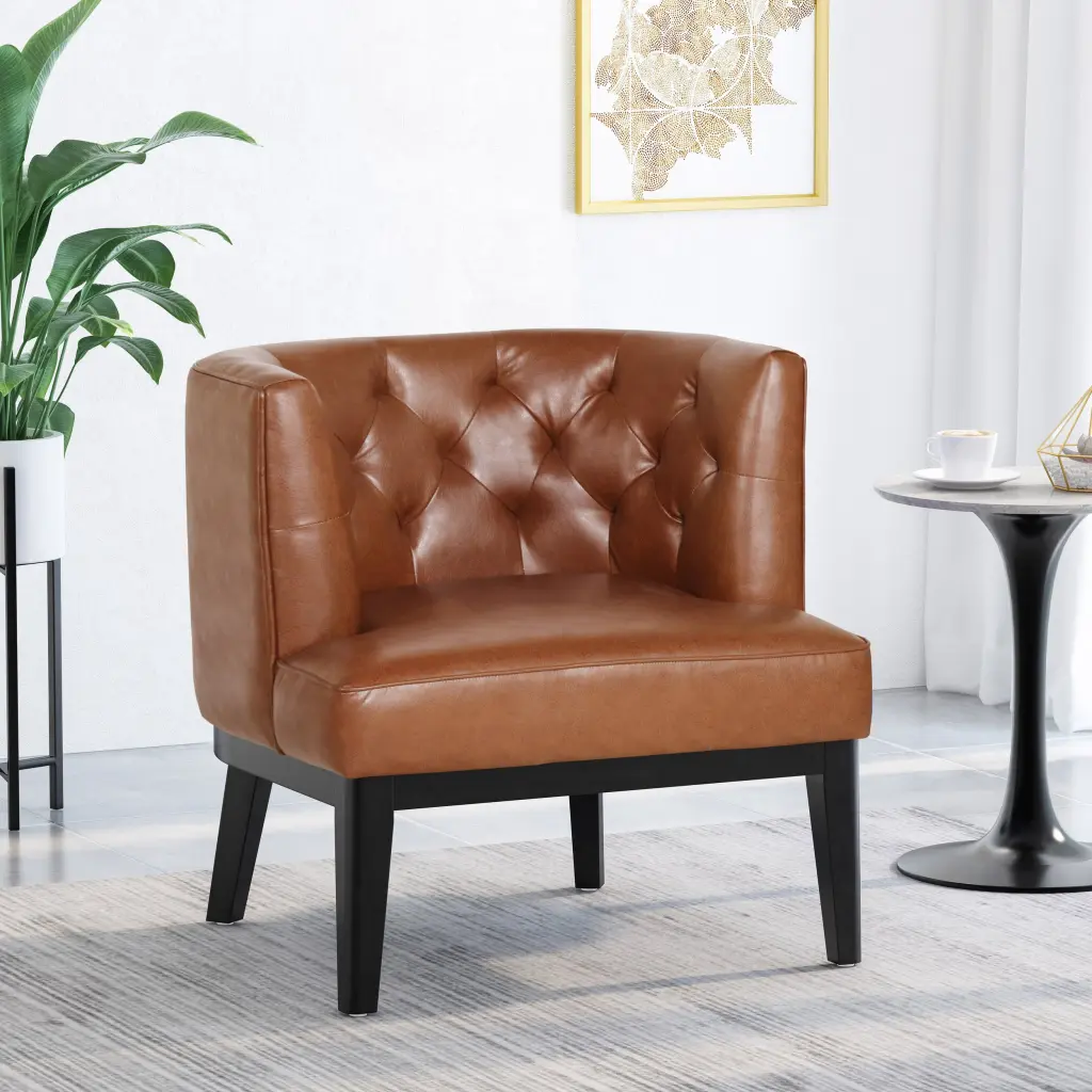 Accent Chair Light Brown Fabric Modern Living Room Seating nh-comfortcove