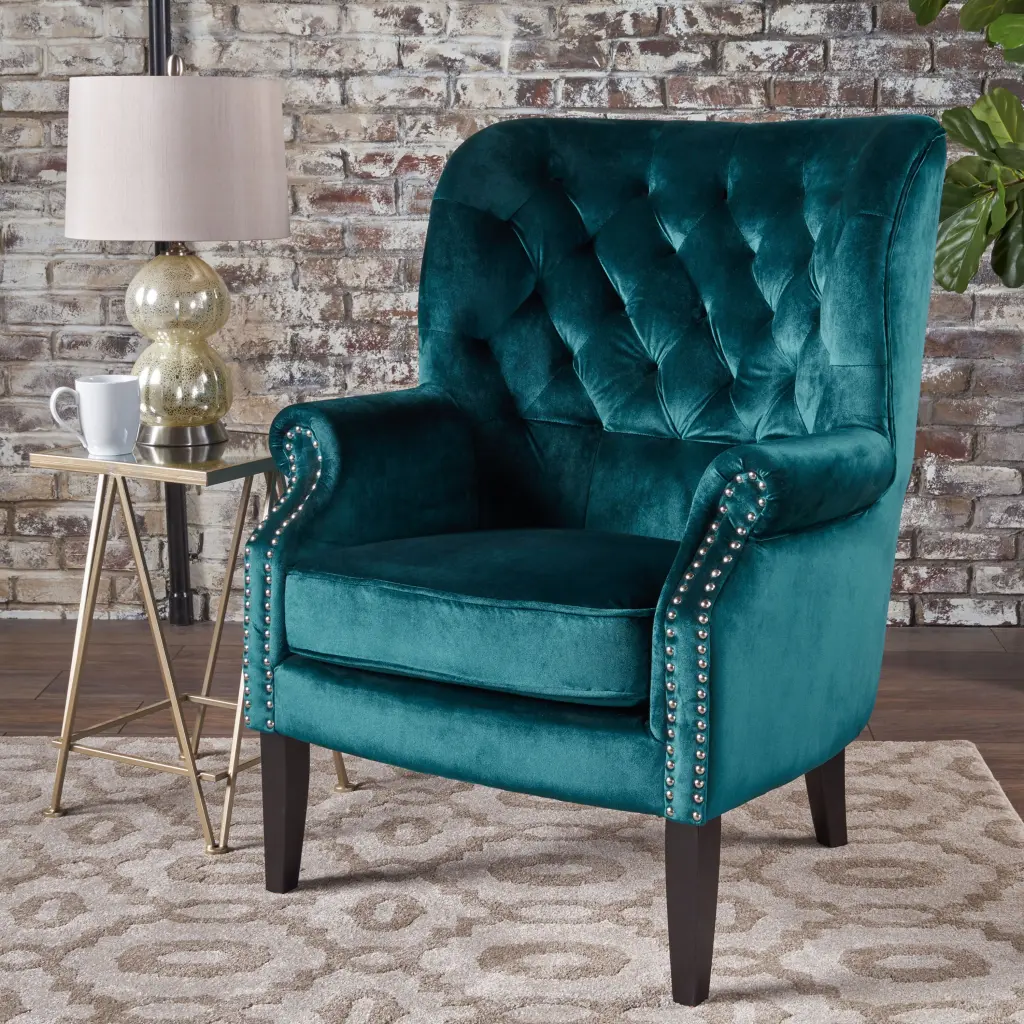 Club Chair Teal Velvet Upholstered Living Room Accent Chair nh-comfortcove