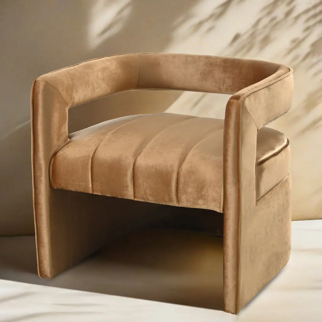 Modern Velvet Accent Chair Ribbed Back Premium Curved Fully Upholstered Lounge Seating nh-cozy home