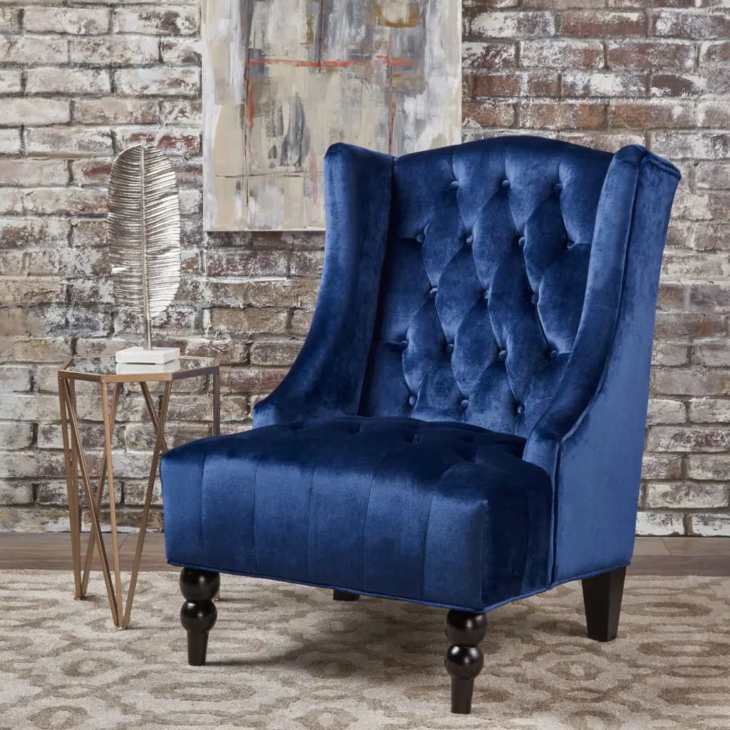 Upholstered Side Chair Navy Blue Velvet Dining Room or Living Room nh-cozy home
