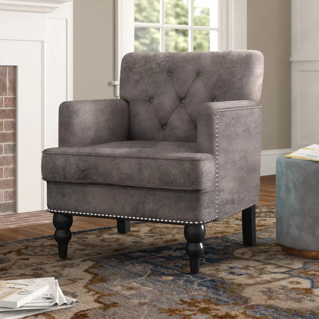 Harrison Tufted Club Chair Grey Brown Microfiber 1 Seat nh-home living
